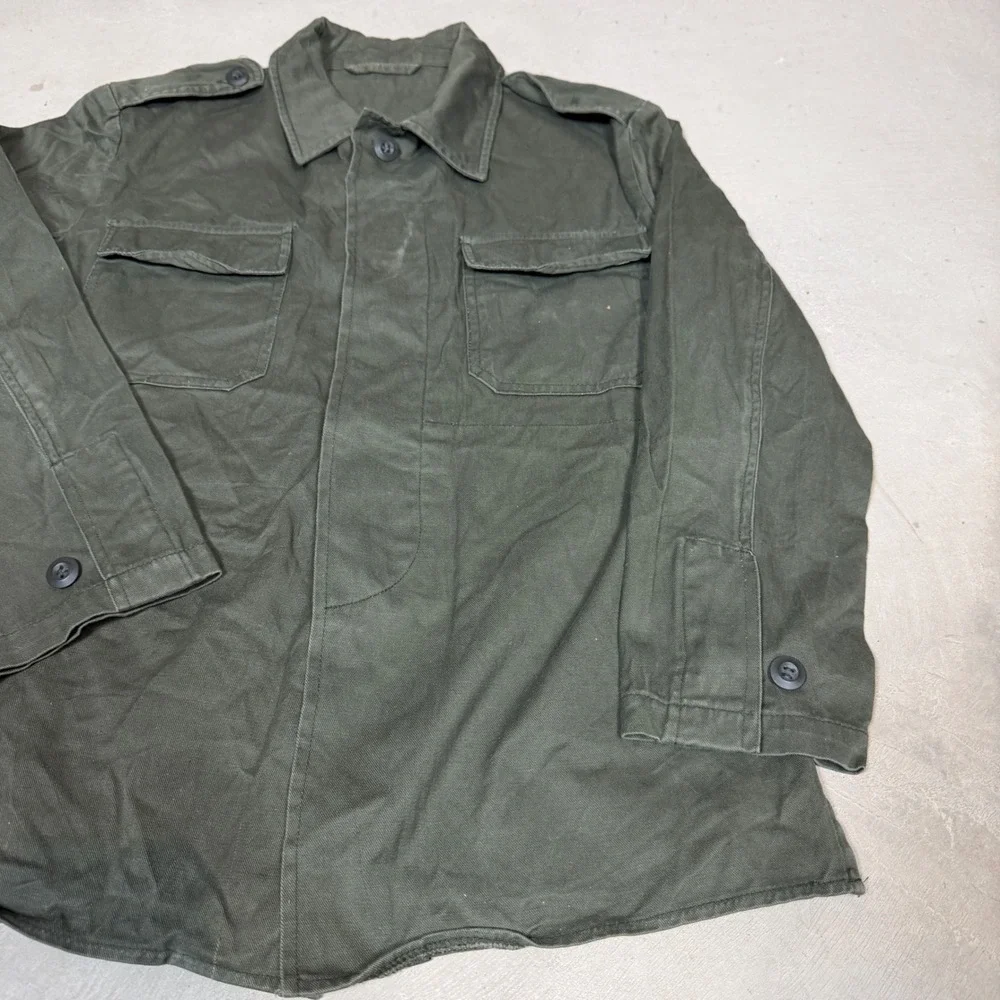 Vintage Military Utility Shirt Jacket Olive Green Cotton Twill Field Mens Small
